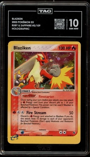 Pokemon Blaziken EX Ruby & Sapphire Holo Rare #3 TAG 10 Gem Mint