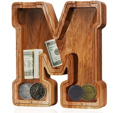 Extra Large Wooden Piggy Bank - Alphabet M Coin Bank 12"- Initial-M 12"