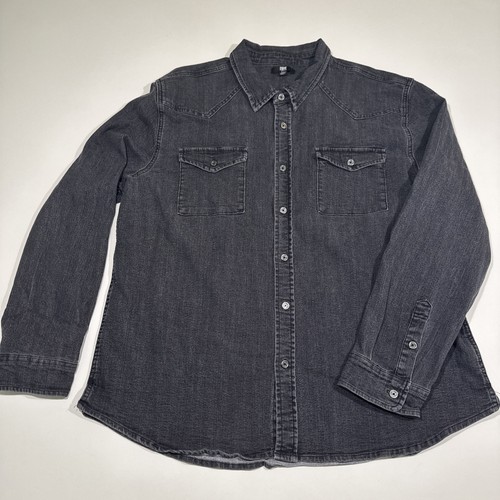 Frye, Frye Western Vintage Denim Button Down Long Sleeve Shirt Black Wash Men XXL