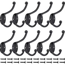 Image of 10 pcs Zinc Alloy Double Hat/Coat Hooks Door and Wall Clothing Hangers Black