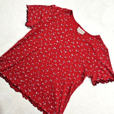 Coldwater Creek Women's Petite Small Vintage Red Floral Lettuce Hem Made in USA