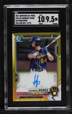 2021 Bowman Yellow Refractor 17/75 Hedbert Perez #CPA-HP SGC 9.5 Mint+ Auto 1u4