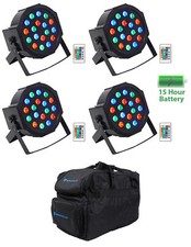  4 Rockville BATTERY PAR 50 Rechargeable LED DMX DJ Wash Up-Lights Remotes Bag