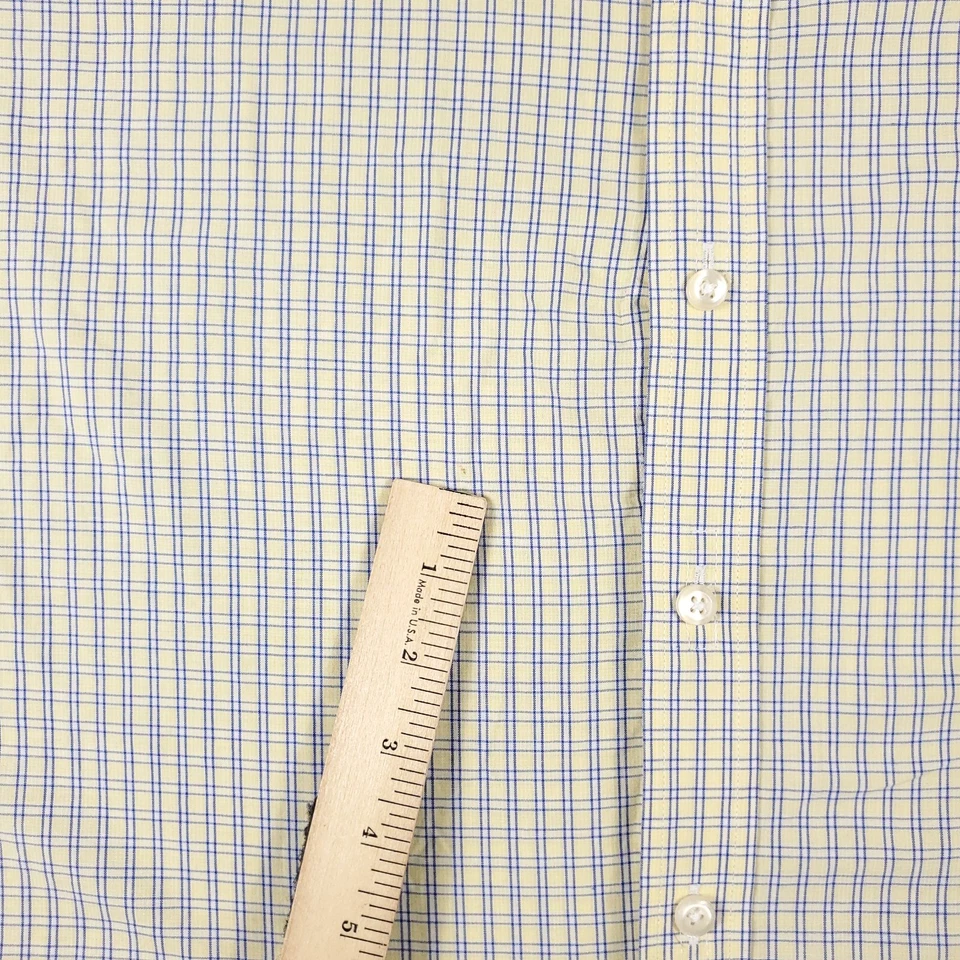 Nautica Shirt Mens Size 16.5 Yellow Blue Plaid Dress Button Up Long Sleeve * - Image 3 of 4