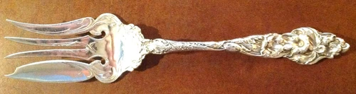 Les Six Fleurs Lily Reed & Barton Sterling Silver Serving Meat Fork Art Nouveau