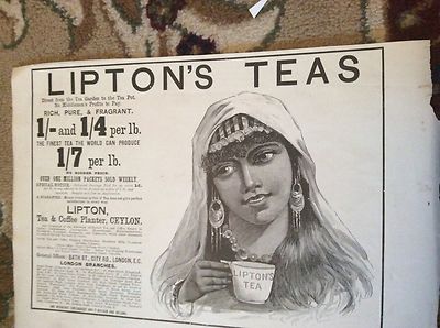 m62 ephemera 1893 viktorianisches Bild gefaltet Liptons Liptons Tees rein duftend