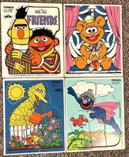 Lot of 4 Vintage Playskool Sesame Street Wooden Puzzles Grover Fozzie Big Bird