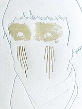 Embossed Minimalist Letterpress Print Gold Eyes Masked Figure Bandana Disguise