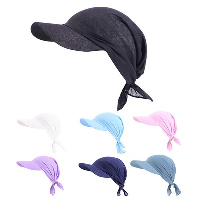 Damen Kopf Wrap Bandana mit Visier Cap Breite Turban Schal Baseball Sonnenhut