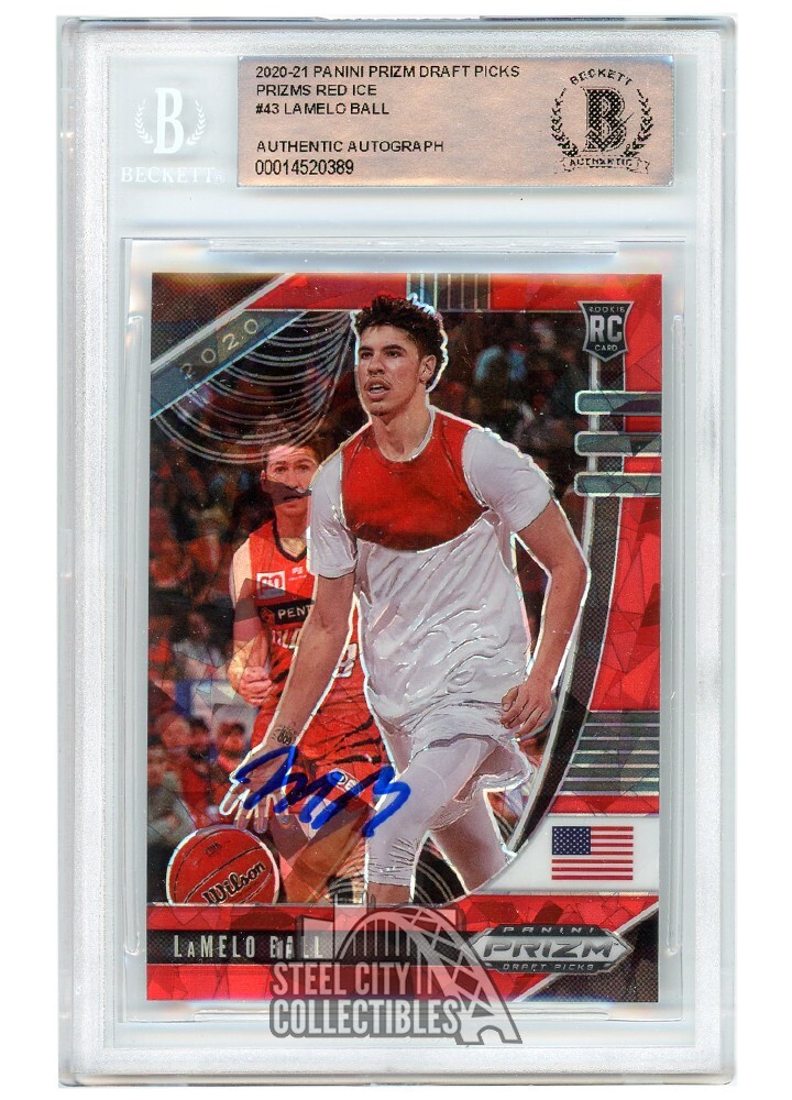 LaMelo Ball 2020-21 Panini Prizm Draft Picks Red Ice Autograph RC Card #43 BAS