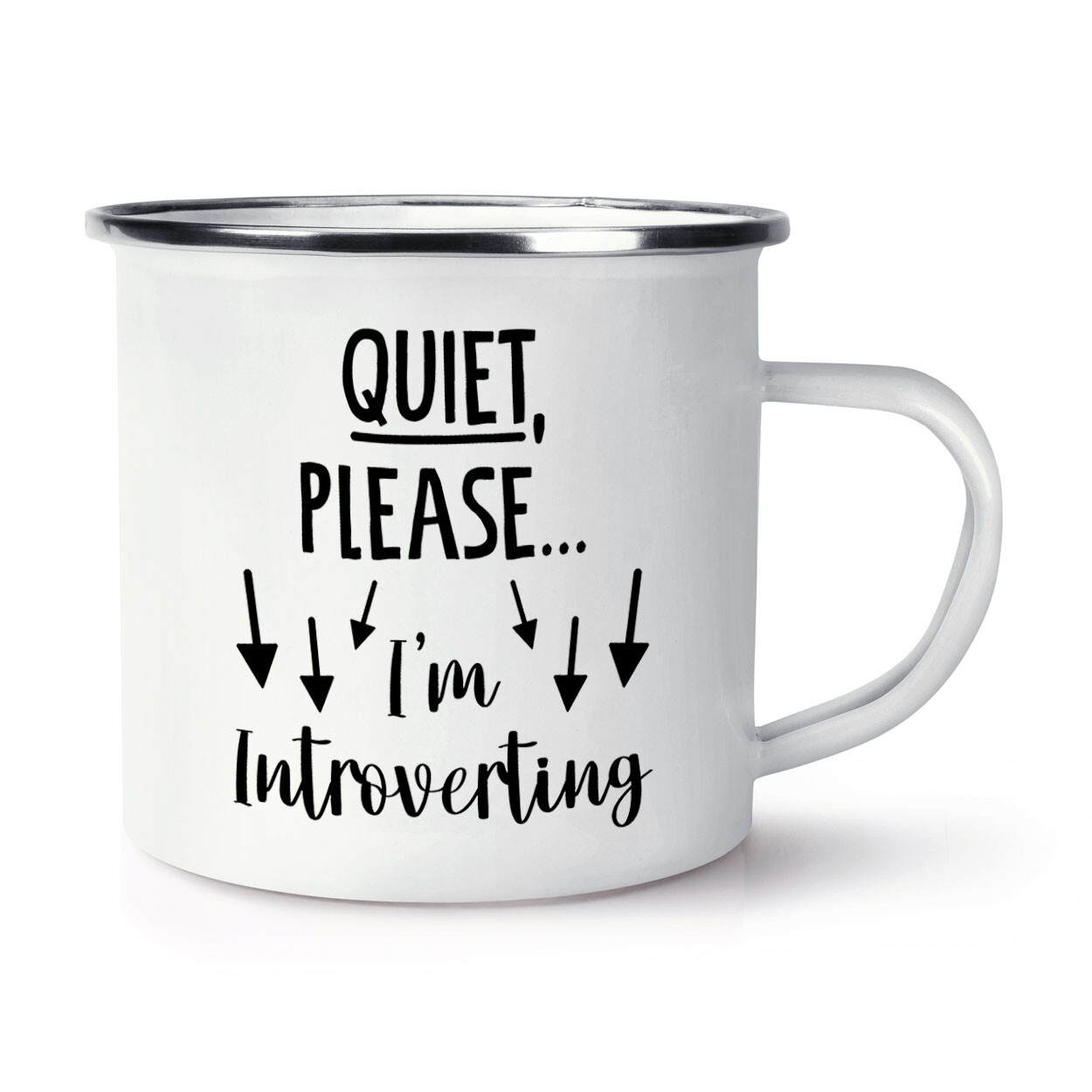 Quiet Please I'm Introverting Enamel Mug Cup Quote Funny Joke Shy