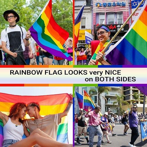 Rainbow Flag 3x5 Ft LGBT Gay Pride Flag Bright Colors LGBT Flag + Free Necklace - Picture 3 of 11