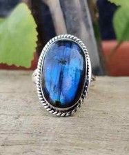 Solid 925 Silver Labradorite Ring Handmade Wedding Engagement Ring All Size R130
