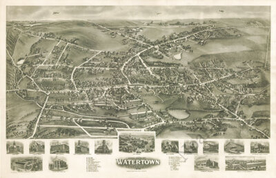Panoramic Map of Watertown Connecticut 16x24