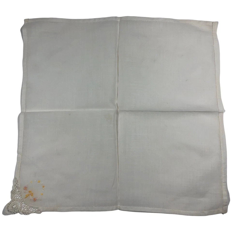 Pañuelo blanco vintage con diseño de esquina de encaje rosa flores lazo  Foto 3 de 4