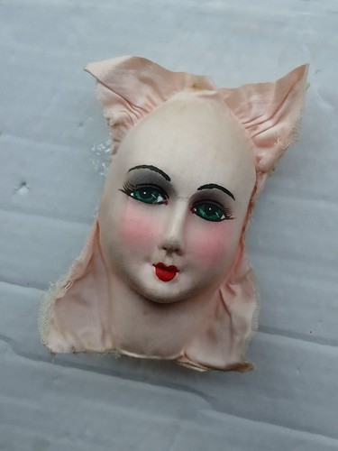 French Paris Boudoir Doll Mask Head Hand Painted Doll Face with Label 1920s #332 - Picture 2 of 11