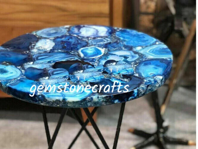 Mesa de centro de ágata azul consola mesa auxiliar ágata mesa auxiliar decoración 12"x12" Foto 3 de 4