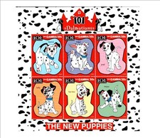 timbre THE GAMBIA - LES 101 DALMATIENS - BLOC DE 6 TIMBRES - NEUF DISNEY