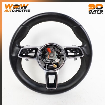 14-18 PORSCHE MACAN S 95B STEERING WHEEL PADDLE SHIFTERS ASSEMBLY BLACK OEM
