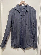 Hugo Boss Button Front Shirt Large Men's Purple Striped Long Sleeve 44