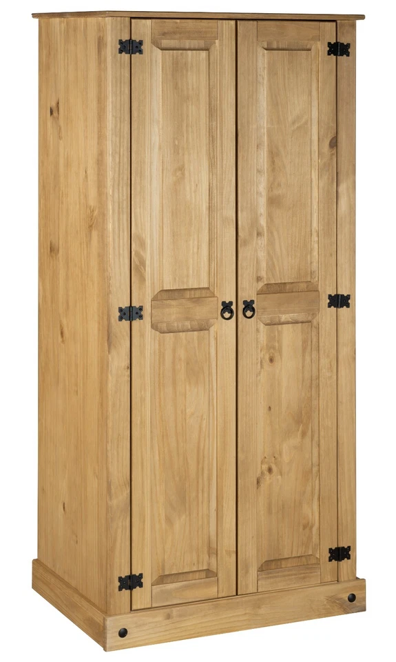 Corona Wardrobe 2 Door Bedroom Solid Mexican Pine Wood Flat Top - Image 4 of 4