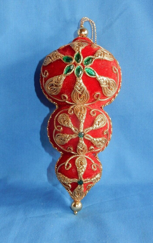 Beautiful Red Velvet with Gold Cord and Jewels 3 Tier Christmas Ornament