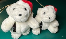 2 Vintage Coca Cola Christmas Plush Ornaments Polar Bears 1993 Coke Bottle