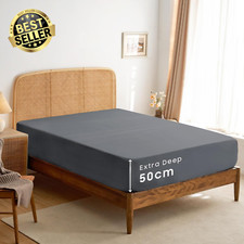 Extra Deep King Fitted Sheet 50cm Deep Pocket,1000TC Ultra Soft Microfiber, Gray