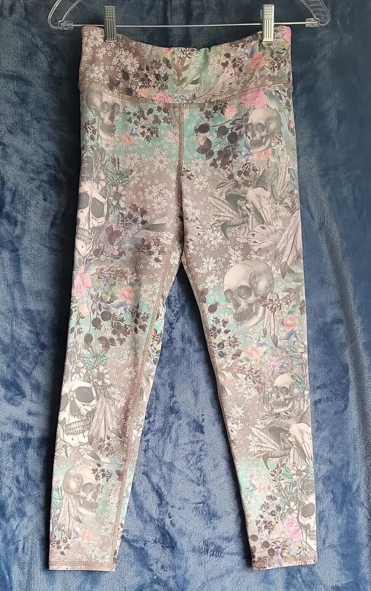 EVCR Evolution and Creation Leggings Size M Floral Skull Print Multi-Color  24x23