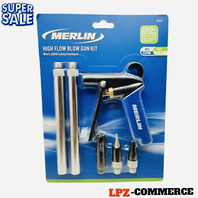 #ad Pistol Grip High Flow Blow Gun Kit With 3 Nozzle Air Compressor Tool Accessories $36.50
