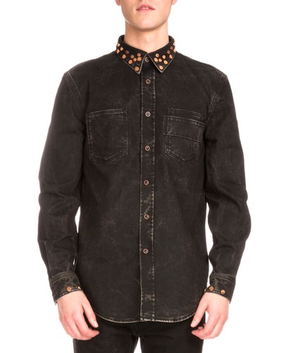 Givenchy Studded-Collar Faded Denim 