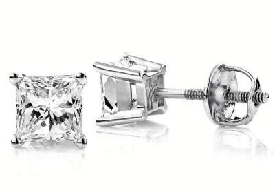 4 kt Princess Cut VVS1/D Lab Created Ohrstecker 7 mm 14k Weißgold Schraubverschluss