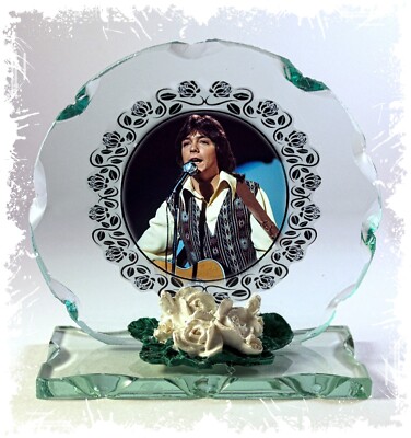David Cassidy, Ich bin ein Clown, Cherish, runde Plakette aus geschliffenem Glas von Cellini Plaques