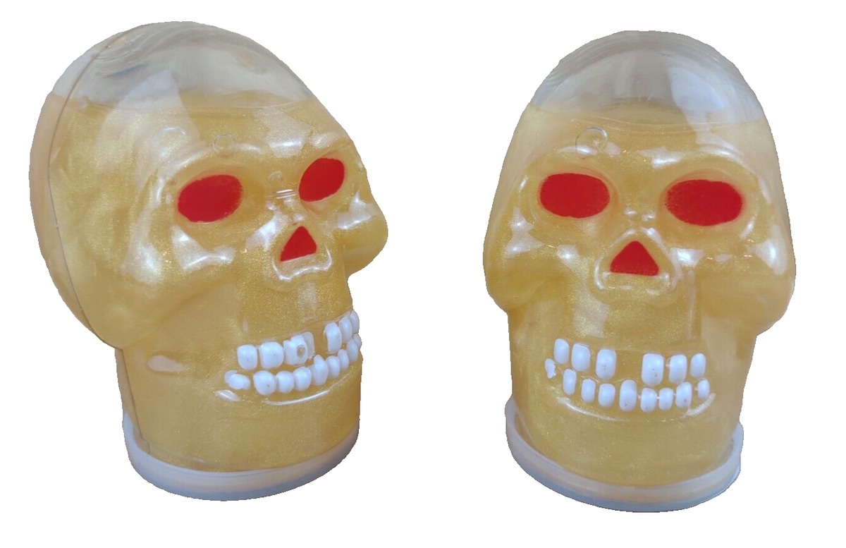 2 Halloween Skull Slime Goofy Gooey Slimy Skulls Toy Gold Red Eyes