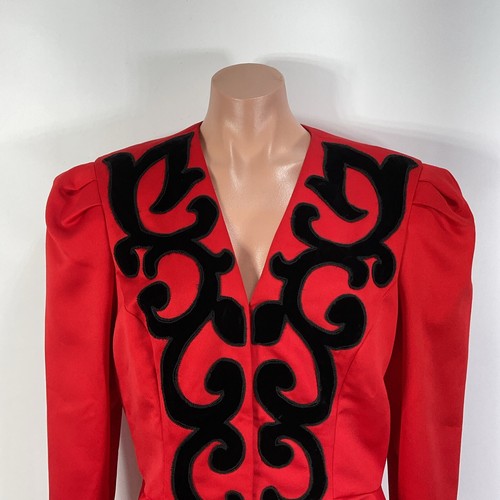 Vintage 80s Neiman Marcus FARINAE Red Structured Peplum Evening Jacket Size 14 - Picture 3 of 9