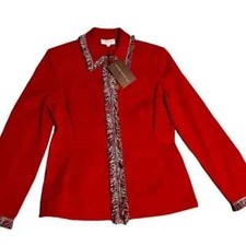 ST JOHN Sport Crimson Red Size S Zip Fringe Accent Jacket Marie Gray Blazer NWT