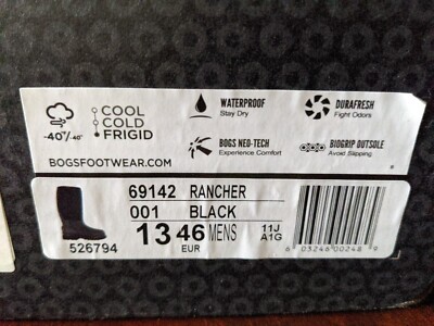 Bogs Outdoor Boots Mens 15'' Rancher Farm Rubber WP 13 M Black 69142