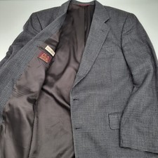 Vintage Jos A Bank 100% Silk Men's Measured Houndstooth Gray Black Blazer Jacket