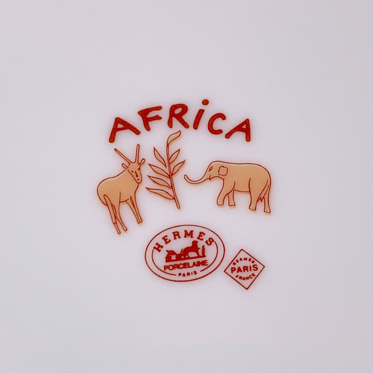 Hermes Paris Dessert Plate Africa Orange Porcelain Tableware 22cm