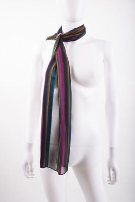 Cejon Acessories Womans Scarf Striped Black Purple blue green Polyester NWT