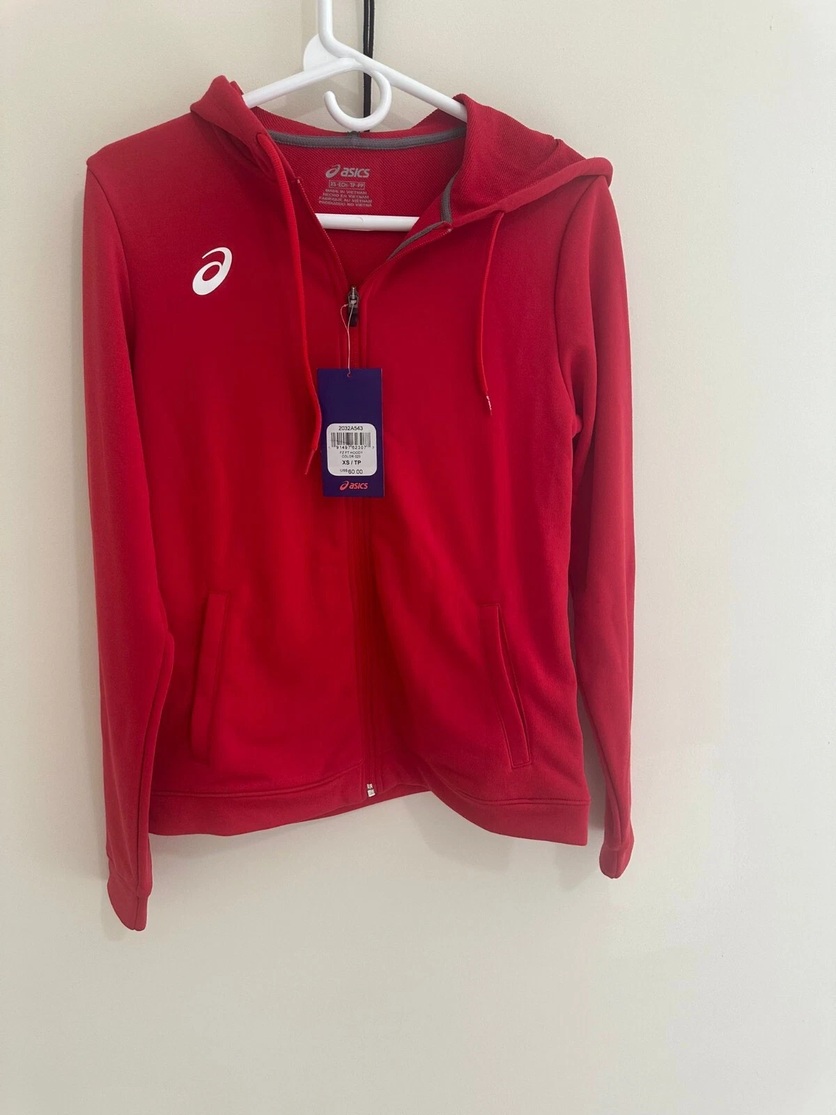 Asics Womens Logo Hoodie Sweatshirt red color ,logo ,size XS/TP, FZ FT HOODY