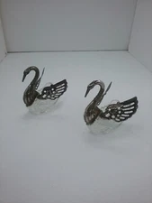 Vintage Crystal Swan Salt Cellars with Articulated Wings	