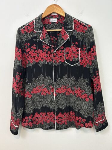 RED Valentino Womens Silk Long Sleeve Button Shirt Dreaming Peony Black Size 42