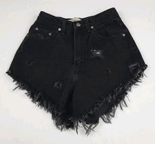 Vintage GAP Reverse Fit Black Denim Ripped Distressed Jean Shorts Made In USA 2