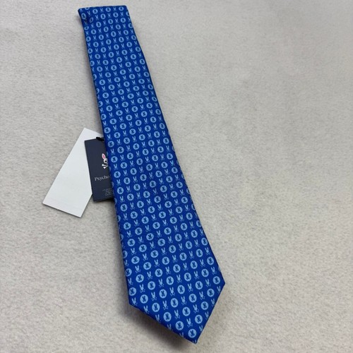 Psycho Bunny Bunny Neat Silk Tie Mens Royal Blue Allover Skull Pattern $88 NWT