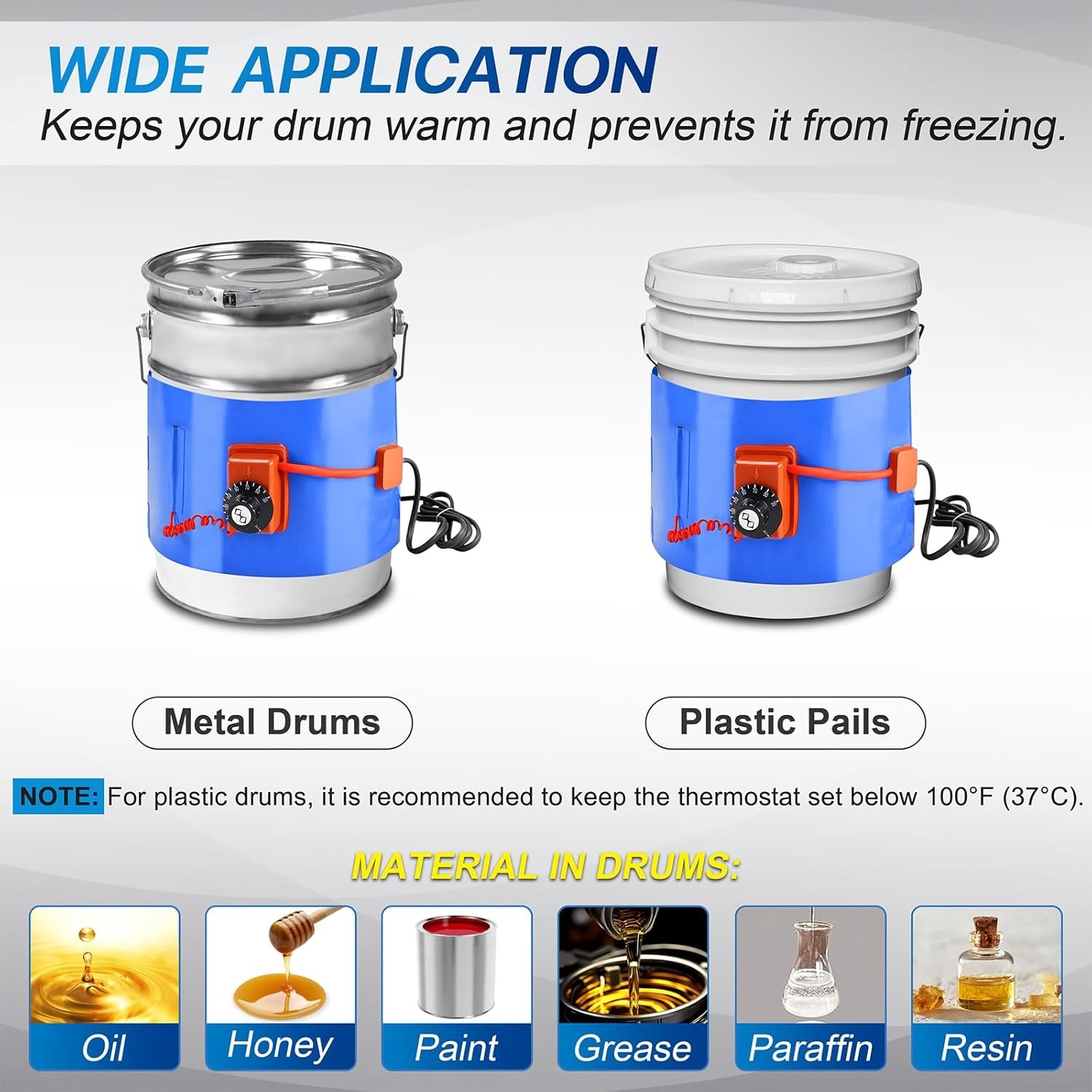 UPGRADED Blue 5 Gallon Metal Drum Heater with Twist Temperature Control,  120V 8