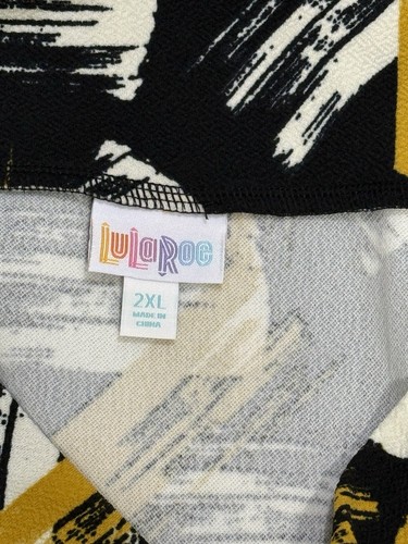 NWT LULAROE CASSIE Pencil Skirt Black Yellow Ivory Paint Streaks Size 2XL New - Picture 7 of 12