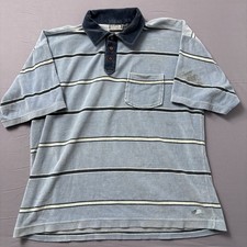 Quiksilver Polo Shirt Blue Striped Embroidered Logo Men's L Short Sleeve Pocket