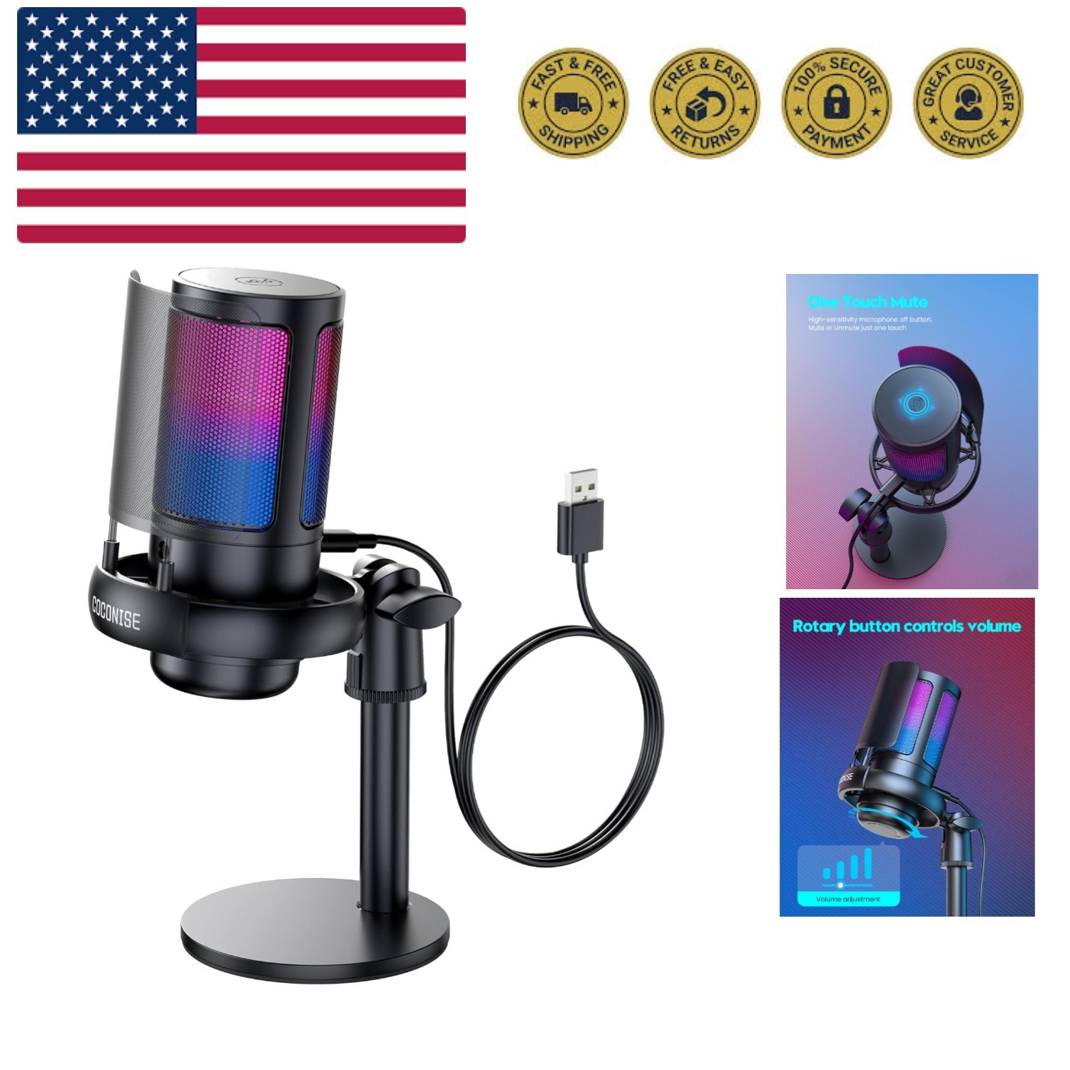 Gaming Microphone for PC: USB Mic for Podcasts Videos & Streaming - Condenser...