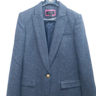 J.Crew Blazer Women s Sz 0 Wool Moon Tweed British Cloth Jacket Gold Button Blue